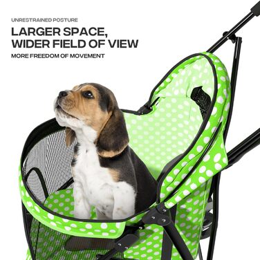 Візок для собак маленьких порід, 4,5-10 кг, візок для цуценят, візок для середніх собак, візок для котів, візок для 2 котів, задній простір для зберігання, леопардовий принт (зелені крапки)