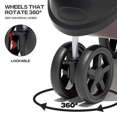 Візок для тварин: для собак та котів, 3 колеса, складна конструкція, з кошиком та тримачем для напоїв