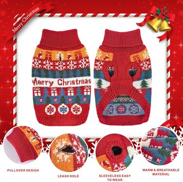 Теплий зимовий пуловер для собак з новорічним дизайном. Ідеальний для маленьких та середніх собак, чихуахуа. Зручний, з флісу, для святкування Різдва.