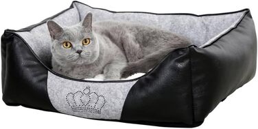 Кербл Pet Kuschelbett Chiara: м'яке ліжко для домашніх тварин, 55x45x18 см, сірий/чорний колір з стразовою короною