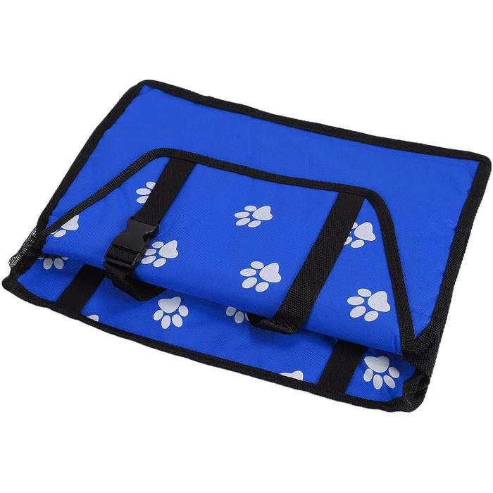 Переноска для тварин з принтом лап, складана переноска для собак з тканини, миється, з ременями безпеки та підставкою - Комфортна та безпечна для авто та подорожей (Сіра підставка з лапами, Сира підставка з лапами з відбитком лапи, Синя підставка з лапами