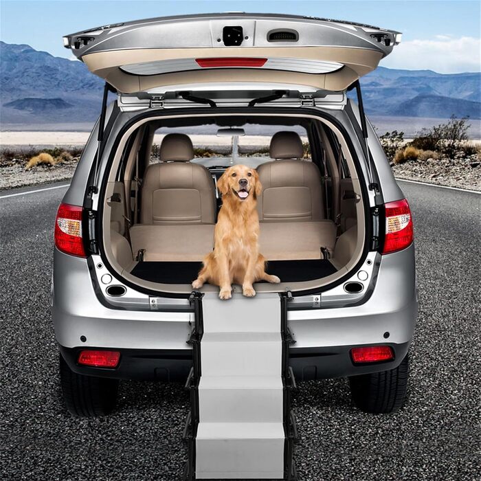 Рампа для собак у машину, складана, регульована висота, до 75 кг (чорний/світло-сірий)