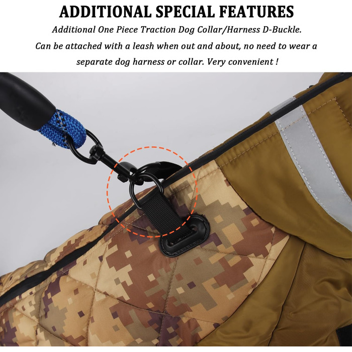 Відбиваюча куртка для собак великих порід, зимова водонепроникна тепла куртка-манта для собак, жилет для собак з двома ніжками для спорту, лижного костюма, одягу для собак з кільцем D для активного відпочинку, спорту та полювання, 6XL, камуфляж
