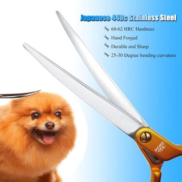 Професійна вигнута ножиця для грумінгу собак, 16,5 см, 440C сталь, для обличчя та лап
