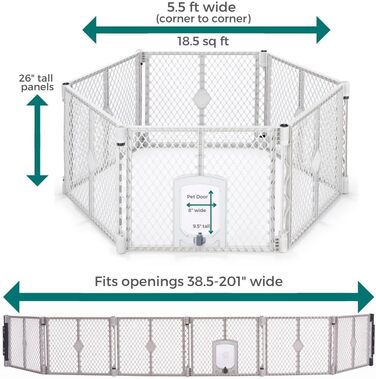 Laufstall для собак North States MYPET Petyard, розкладний, 6 панелей, 66 см, сірий (для дому та вулиці)