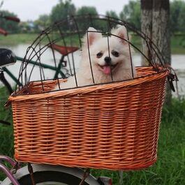 Задній велосипедний кошик для собак з плетіння соломи та дротяною сіткою (червоний)