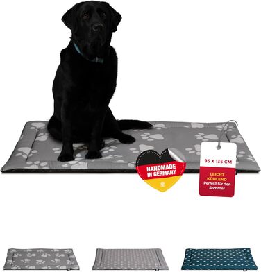 Літня собача ковдра HS-Hundebett® з бавовни з наповнювачем та антиковзким покриттям XS – М'яка собача ковдра для літа – Працює в пральній машині та довговічна – Легка літня ковдра для собак – Виготовлено в Німеччині (Лапа Антрацит, 95x135 см)