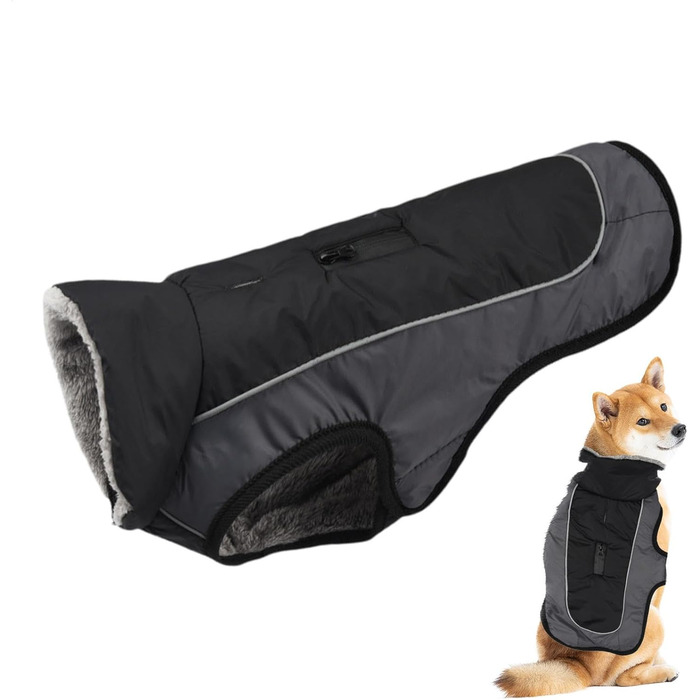 Водонепроникний теплий зимовий одяг для собак | Зимова куртка для собак з регульованими ремінцями, з флісовою підкладкою, чорного кольору