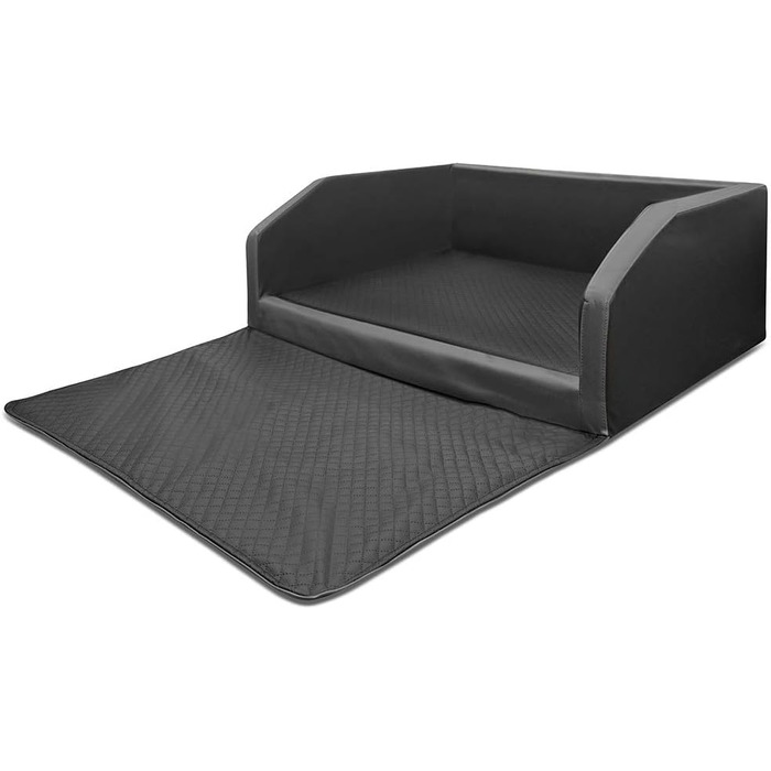 Преміум лежанка для собак Mayaadi-Home XL, 110x90x38 см | Лежанка в авто для собак з захисною ковдрою | Лежанка в багажник з штучної шкіри | Чорно-темно-сірий колір