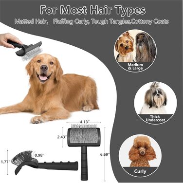 Щітка для собак з довгим волоссям, для котів та собак з довгою та короткою шерстю, масажна щітка для догляду за шерстю (чорна)