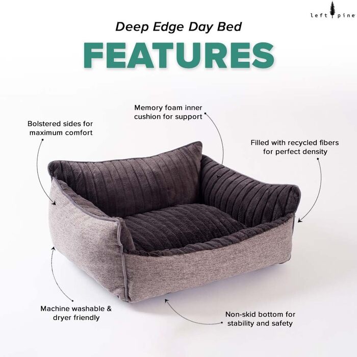 Ліжко-диванчик Deep Edge для собак, оксамитова м'яка модель з валиком для шиї, підняті бортики, подушка з Memory Foam, екологічна наповнювач, неслизьке, можна прати в машині (маленьке)