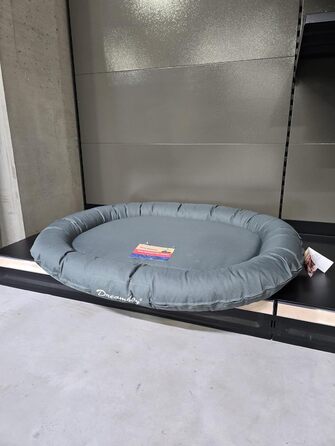 Кругле ліжко для собак Flamingo Dreambay – 100x75x15 см, підходить для лабрадорів, голден ретриверів, боксерів, далматинів та інших. Колір зелений 100 см (бензин 120 см)