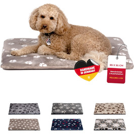 Лежак для собак HS-Hundebett® M 65x95 см, двосторонній, м'який, 3 см наповнювач, для дивану, авто та клітки, лапка, бежевий, вироблено в Німеччині