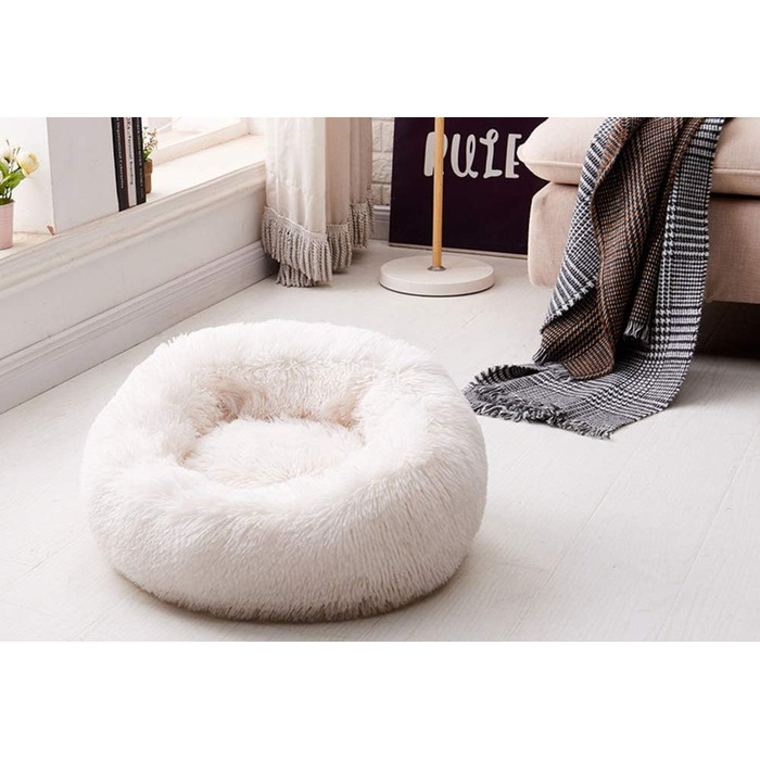 Кругле ліжко для собак великого розміру з двостороннім подушкою M~XXL, для дому та на вулицю, миється та водонепроникне (80x80 см, білий)