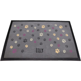 Килимок для годівлі собак з мотивом лапок, з персональним ім'ям | Миючий | (Лапки в кольорах 2)