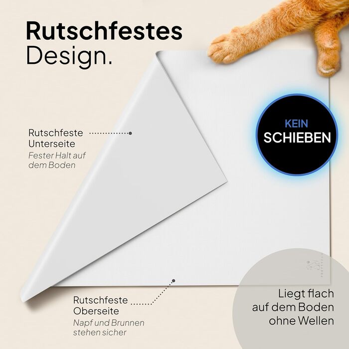 Підкладка під миску для кота Pretty PAW® 60x40 см - неслизька та водовідштовхувальна | Аксесуар для фонтанчика та миски Pretty Paw | Захист підлоги від бруду та води (Білий, Extra Wide)