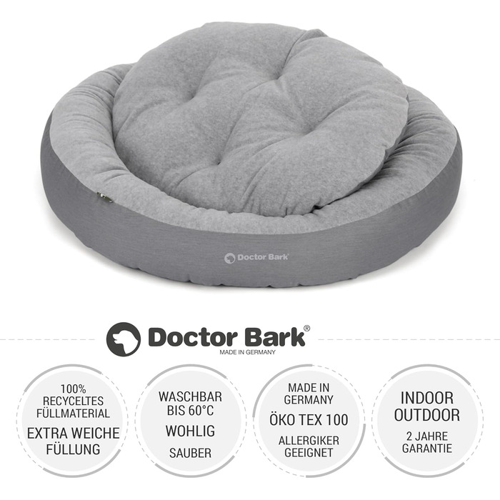 Кругле м'яке ліжко для собак Doctor Bark GreenLabel, 50x40 см, сірий (S)
