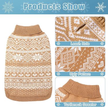 Теплий зимовий пуловер для собак та котів Bingpet з малюнком сніжинок, бежевий (M)