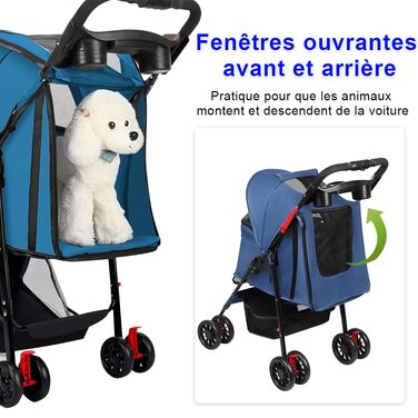 Дитяча коляска для собак та котів Homewell, складна, з ременями через плече, багажником та тримачем для напоїв, до 20 кг (блакитна)