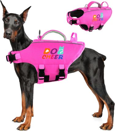 Жилет для плавання собак Dogcheer з подвійним рятувальним ручним захопленням, високою плавучістю, для човнів, плавання, з світловідбиваючими елементами, регульований, PFD для маленьких, середніх собак, рожевий