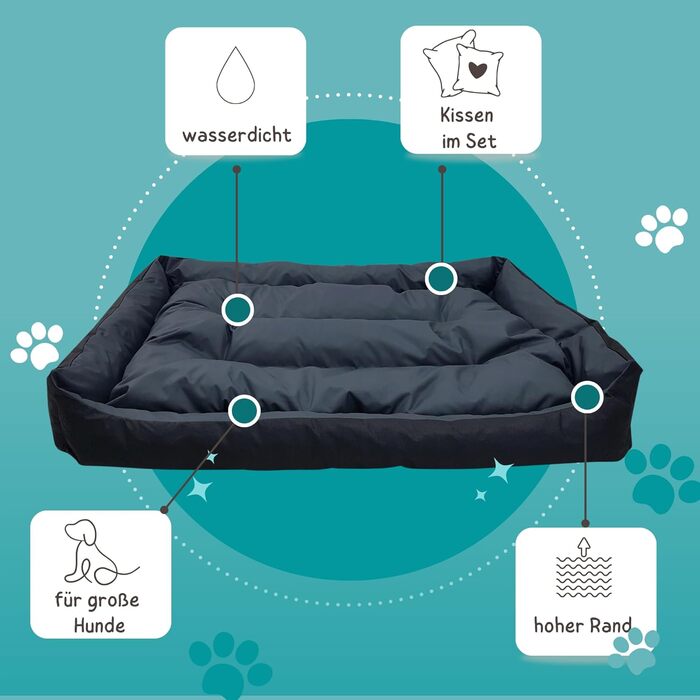 Ліжко для собак великих порід Odolplusz: зручне лежання, 150x105 см, чорний + графітовий сірий