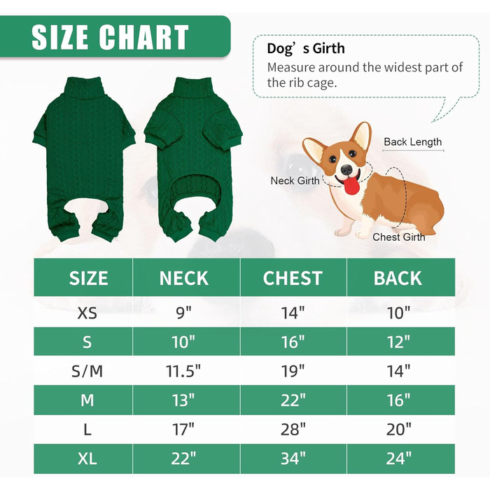 Светр для собак з коміром-горловиною, в'язаний, однотонний, для цуценят, теплий, для собак маленьких та середніх порід (зелений, розмір S/M)
