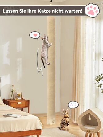 Кліматизатор для котів BSWAY 16x16x240 см, котяче канатне дерево, мішок з сизалю, котячий кліматизатор з гачками та наповнювачем