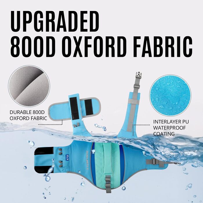 Спасальний жилет для собак ZLX Ripstop Blue L, для малих, середніх та великих собак, регульований, легкий, для плавання та водного відпочинку