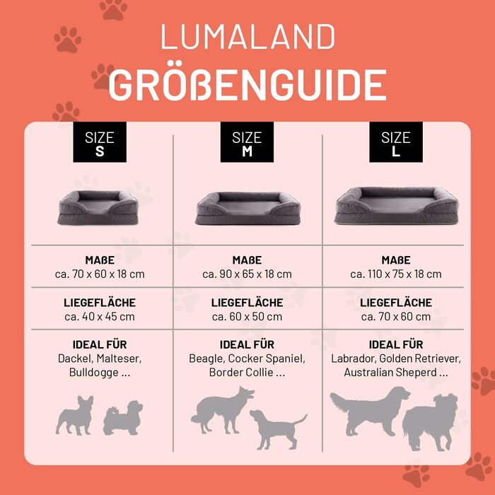 Ортопедичне собаче ліжко Lumaland для дому та вулиці | 70x60 см | для маленьких собак | з неслизьким дном | миється | водонепроникне