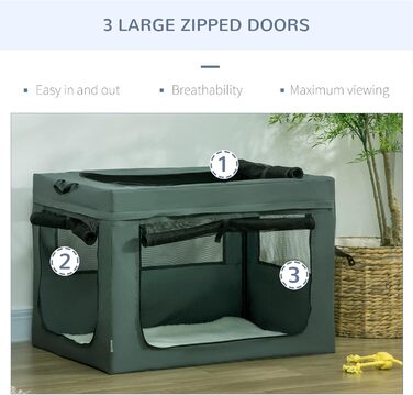 Транспортна сумка для тварин PawHut, складна, сіра та чорна, 90 x 63 x 63 см