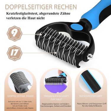 Набір для догляду за шерстю собак та котів Slicker Bürste Hund – 3 предмети: щітка Slicker, гребінь для підшерстка та гребінь з нержавіючої сталі. Підходить для довгошерстих порід: Golden Retriever, Labradoodle, Пудель. (Дуб)