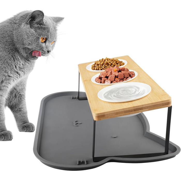 Набір з 3 годівниць для котів Mezzar Katzennapf: керамічні миски з підставкою, 15° нахил, ергономічний дизайн