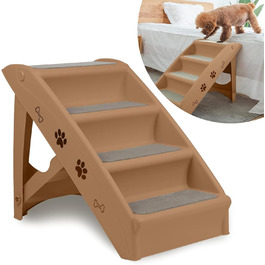 Сходинка для собак та котів Aufun: 4 сходинки, портативна, з антиковзним покриттям, 50 см, вантажопідйомність 75 кг, для ліжка/дивану (колір: коричневий)
