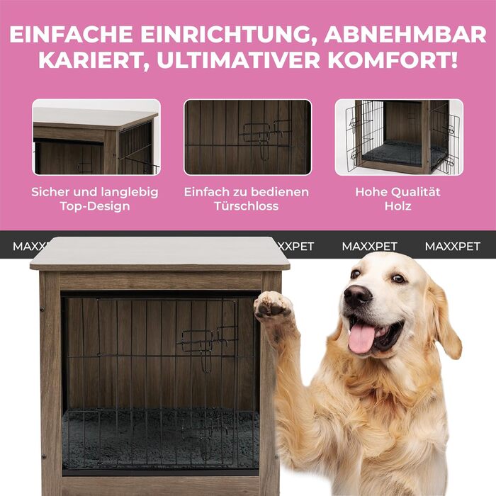 MaxxPet клітка для собак, металева, для малих порід, чорна, з двома дверима, 69x51x60 см, для дому