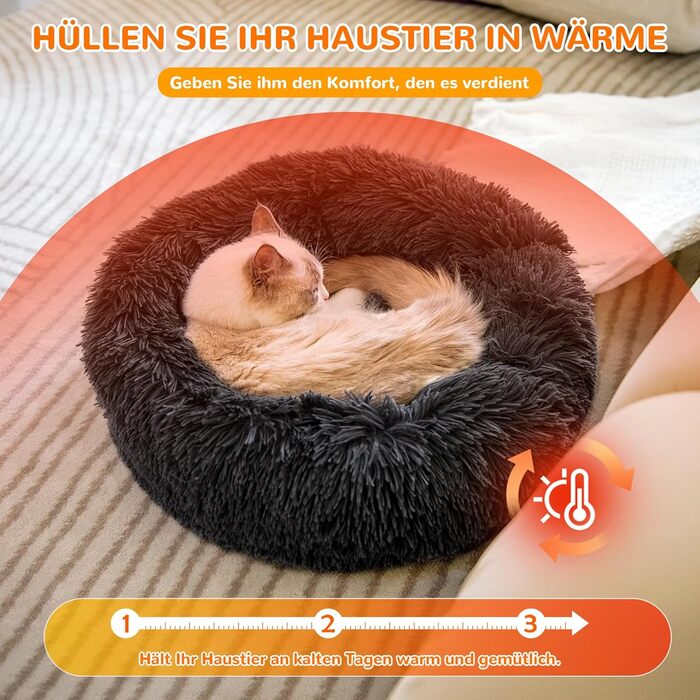 ALLSOPETS Заспокійливе ліжко для собак маленьких та середніх порід, миється, кругла плюшева лежанка для котів та собак з неслизьким дном (Темно-сірий, 60см)