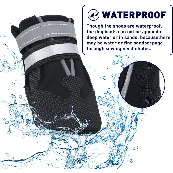 Чоботи для собак, 4 шт., водонепроникні, з антиковзким покриттям та світловідбиваючим ремінцем. Чоботи для собак, захист лап від дощу, для маленьких, середніх та великих собак (M, чорний)