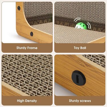 Котяче дряпання - дряпка для котів L-подібної форми, 68 см, з м'ячиком. Ідеально для дому, стін та кутів. Аксесуар для котів