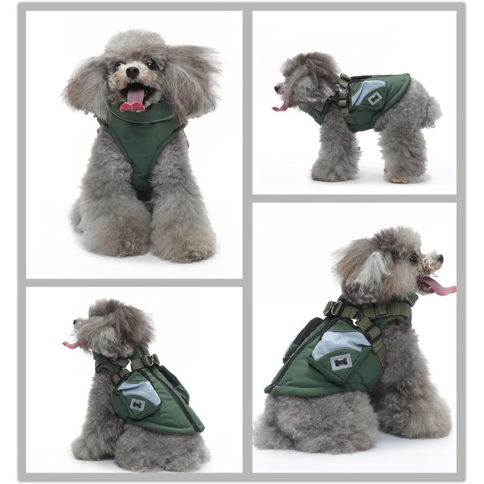 Зимня куртка для собак, тепла флісова підкладка, водовідштовхувальна та вітрозахисна, для маленьких, середніх та великих собак (L, Зелений)