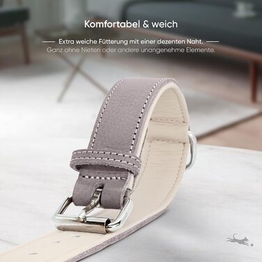 Нашийник для собак Freudentier® Amstelpark з повного зерна шкіри, комфортний, Made in EU, 27.5-38 см, сіро-коричневий