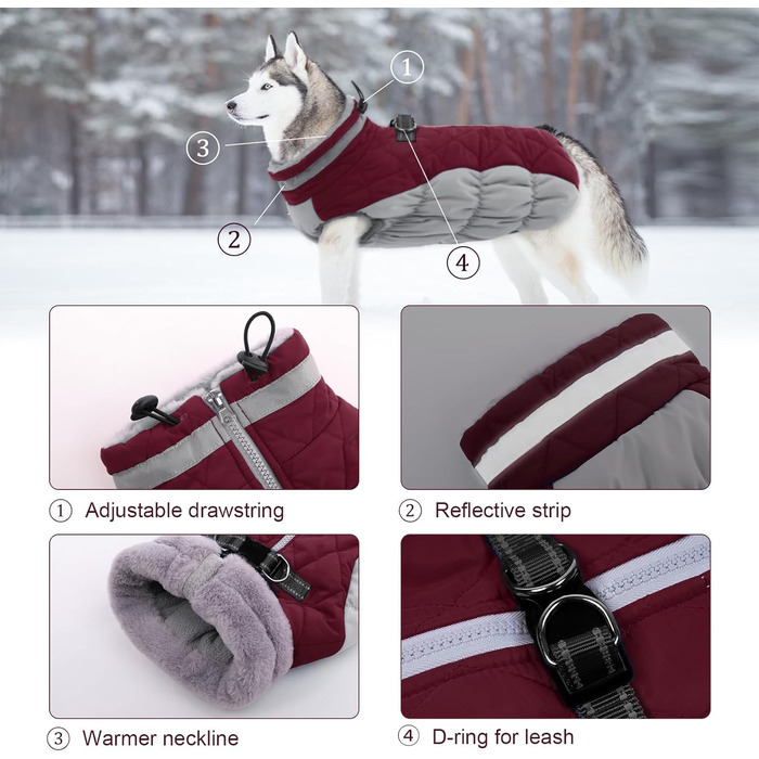 Водонепроникний собачий дощовик Lelepet, тепла зимова куртка для собак з шлейкою, куртка від снігу, теплий собачий пуловер для маленьких, середніх та великих собак (L)