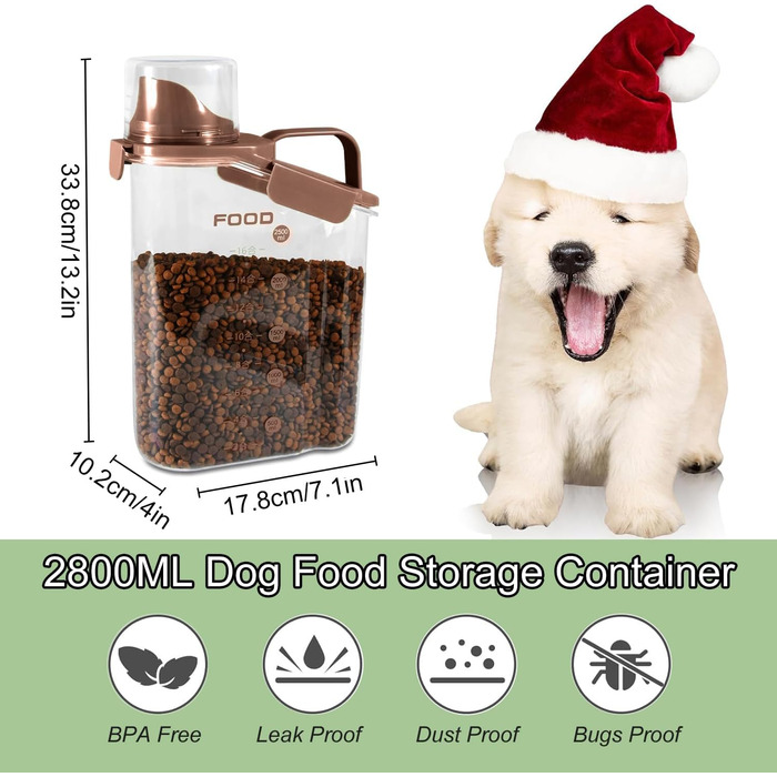 Контейнер для корму для собак і котів, 2,8 л, герметичний, з мірним стаканчиком, BPA-free, для дому та подорожей