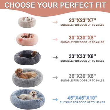 Заспокійливе собаче ліжко у вигляді пончика для маленьких собак, миється, кругле, ліжко для цуценят зі знімним покриттям, м'яке плюшеве ліжко для котів та собак, підходить для тварин до 11,3 кг, 58x58x18 см, Колір: Коричневий