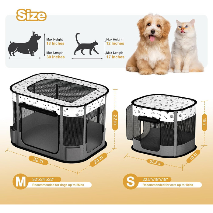 Портативний вольєр для котів DESELL, сірий, 8-разово посилений, розкладний, для кошенят, собак, indoor та outdoor