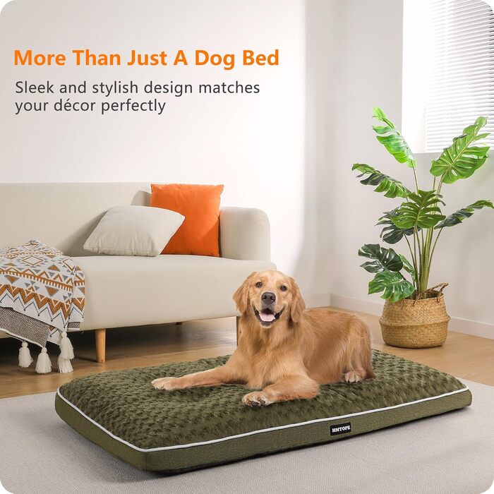 Ортопедичне ліжко для собак, килимок для собак з двоярусним дизайном, миється, знімний кошик для собак, 90 см для маленьких та середніх собак (105 x 69 x 12 см, оливковий)