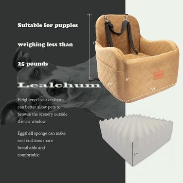 Автокрісло для собак - переноска для маленьких собак, з піднятим сидінням, знімний та миючий чохол, з кишенями для зберігання (Кофе, M)