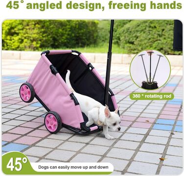 Міні-візок для маленьких тварин, складний багатофункціональний візок для покупок з висувною ручкою, для прогулянок на вулиці, з вбудованим матрацом та страхувальним тросом, з кишенькою для зберігання (Рожевий)