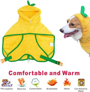 Жакардовий халат для собак Mosucoirl, XL, жовтий, з капюшоном, з мікрофібри, швидковисихаючий, для купання