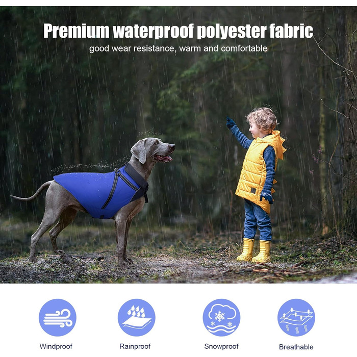 Водонепроникний зимовий одяг для собак, тепла куртка з отвором для повідка, великий розмір 4XL, блакитний колір