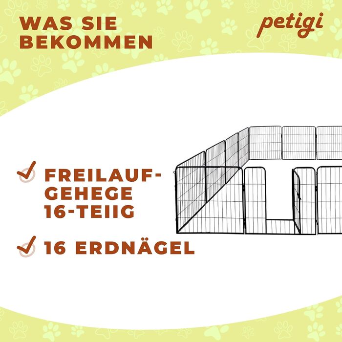 Вольєр для цуценят Petigi XL, 16 деталей, розмір елемента: 60x80 см, сталь з порошковим покриттям, вольєр для цуценят, клітка для собак, кроликів, морських свинок, котів, легкий у догляді