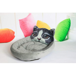 Тепле ліжко для домашніх тварин Ulalaza з малюнком кота, для котів та собак, з бавовни, товсте ліжко-софа (сірий таббі-кіт)